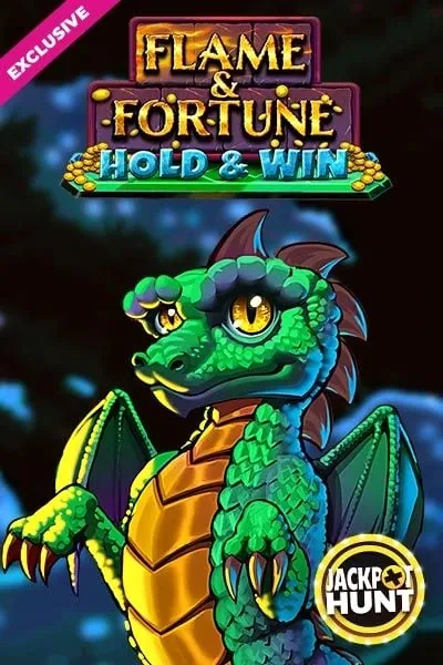 Δράκος κινουμένων σχεδίων από το Flame & Fortune Hold & Win, με χρυσό και πράσινο χρώμα
